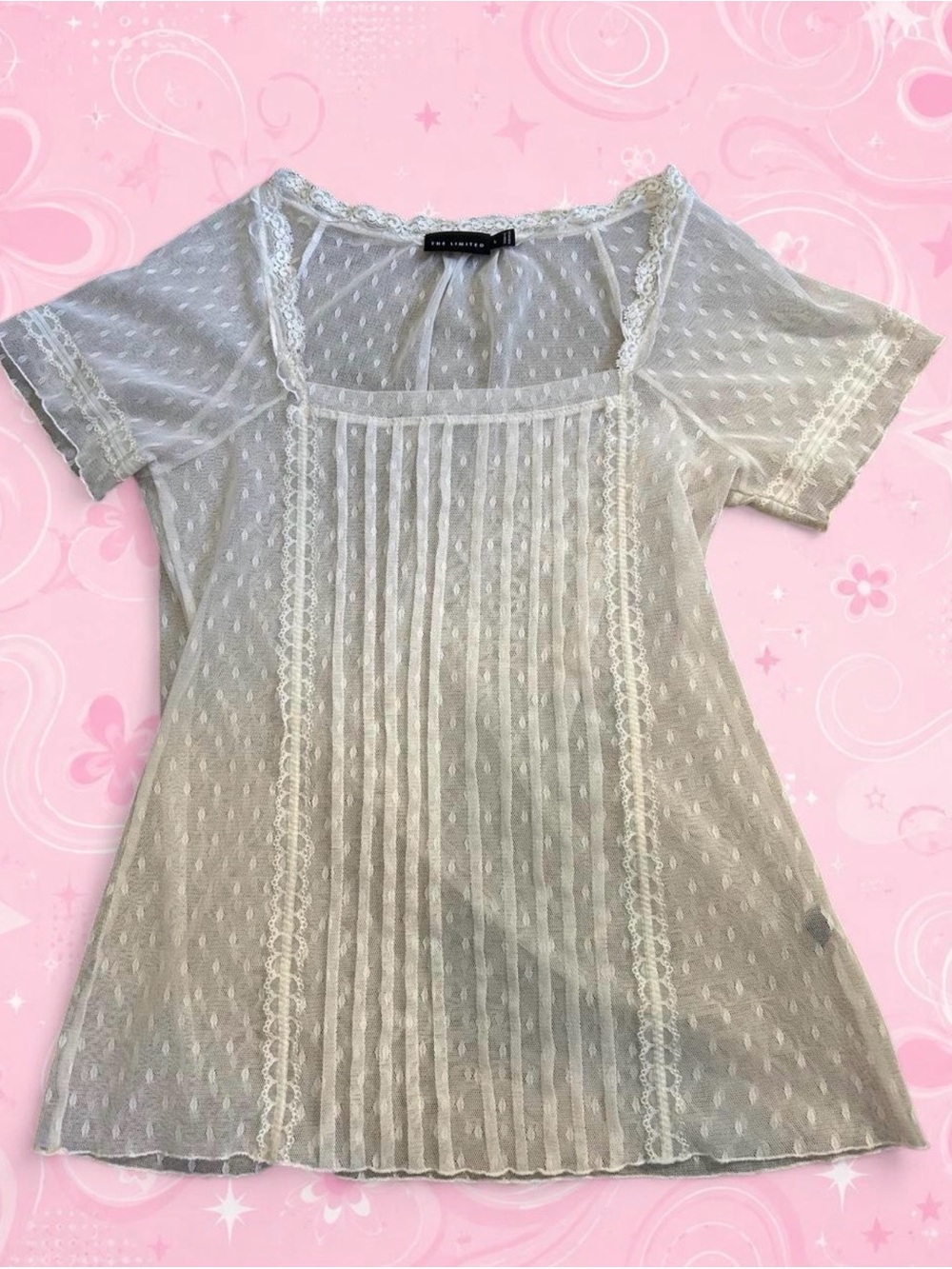 The Limited vintage-style sheer white lace mesh blouse top